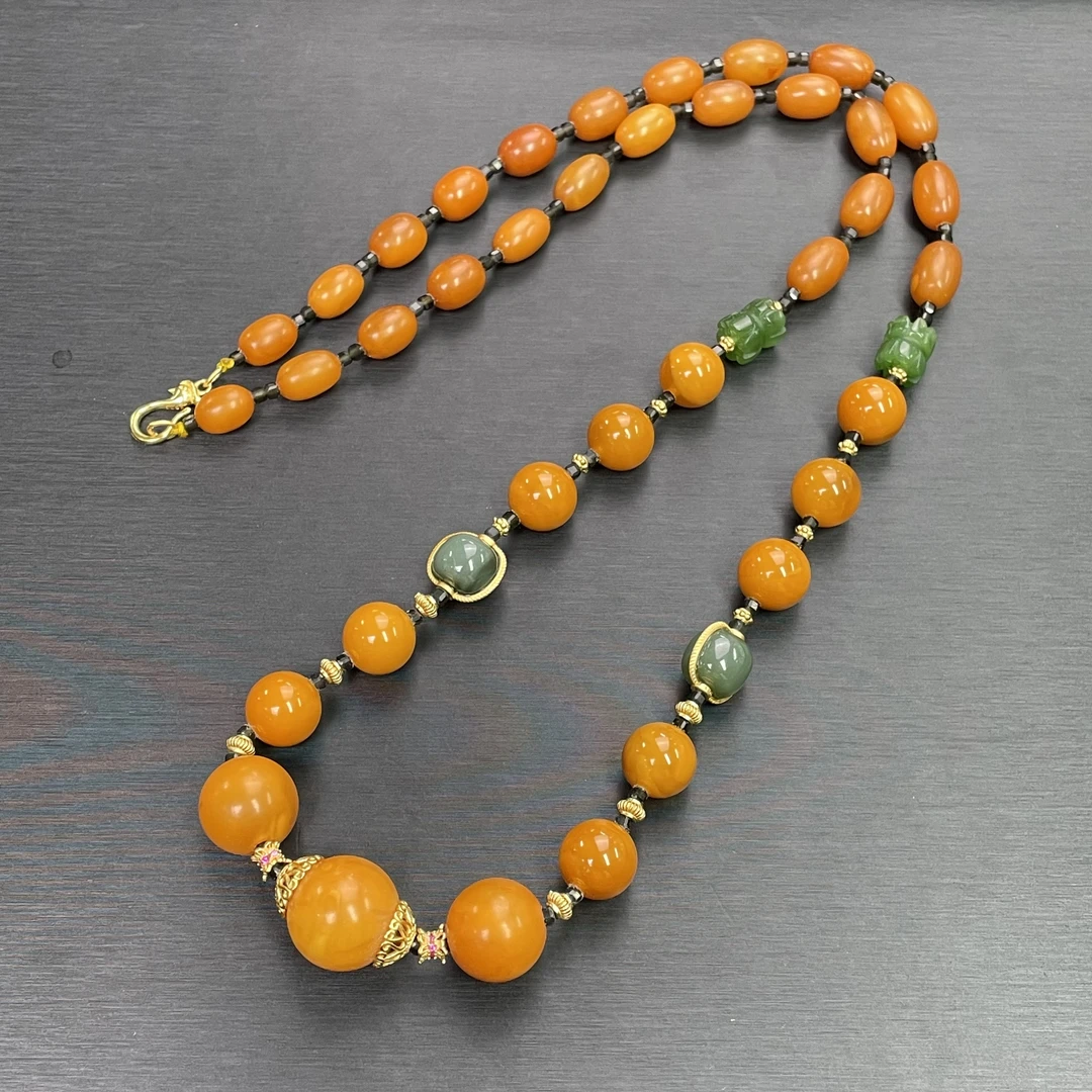 【天香如易】天然琥珀蜜蜡丹麦料花蜡设计款项链