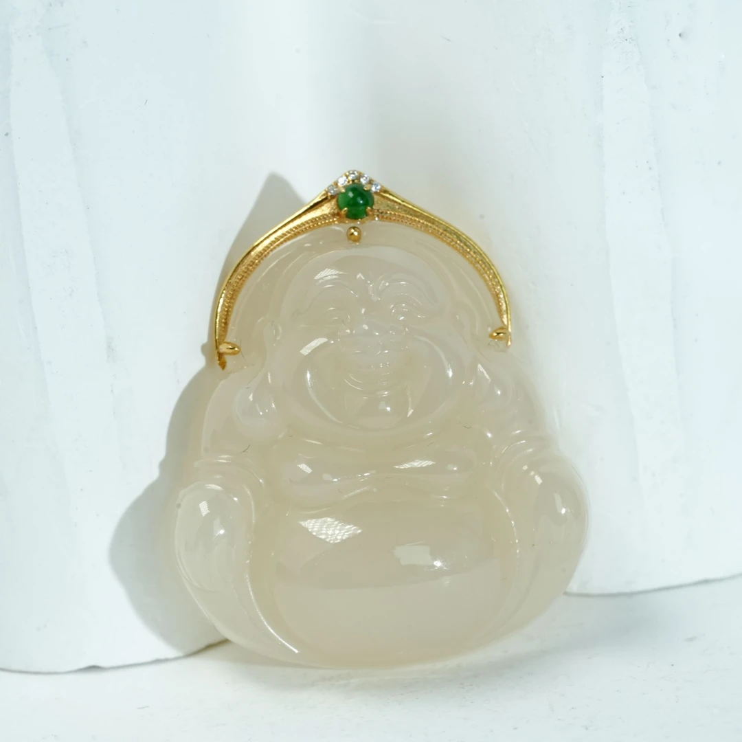 【小北严选】18K金和田玉吊坠约33*33mm【多样性发一件】-AH75X401