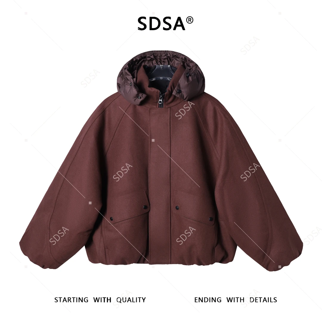 SDSA男士秋冬新款痞帅男装美式纯色拼接立领连帽羽绒服开衫宽松潮