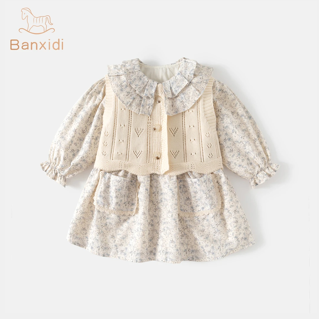 班喜迪女童连衣裙秋新款洋气儿童碎花裙子套装秋冬季女宝宝公主裙