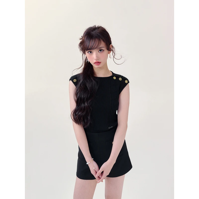 FMray 富家千金大小姐修身显瘦短款针织无袖上衣