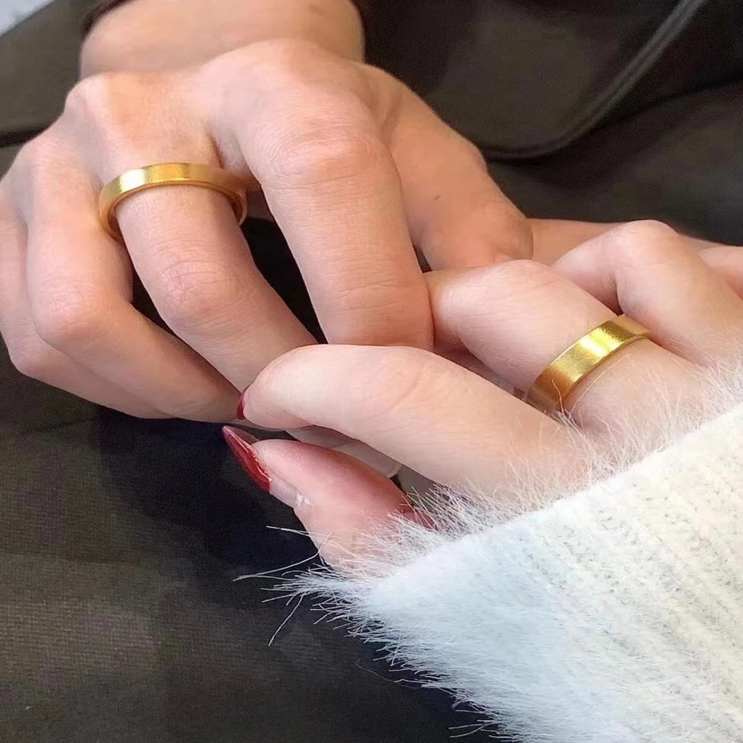 铜合金钛钢珐琅戒指 轻奢 平安无事素圈情侣铜合金戒指