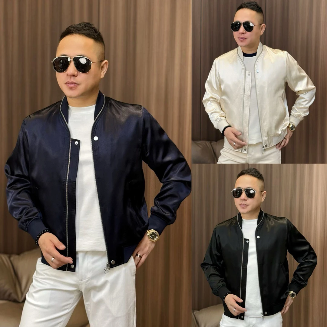 25767孙先生｜高奢款春季男款100%醋酸光泽拉链设计棒球服夹克外套