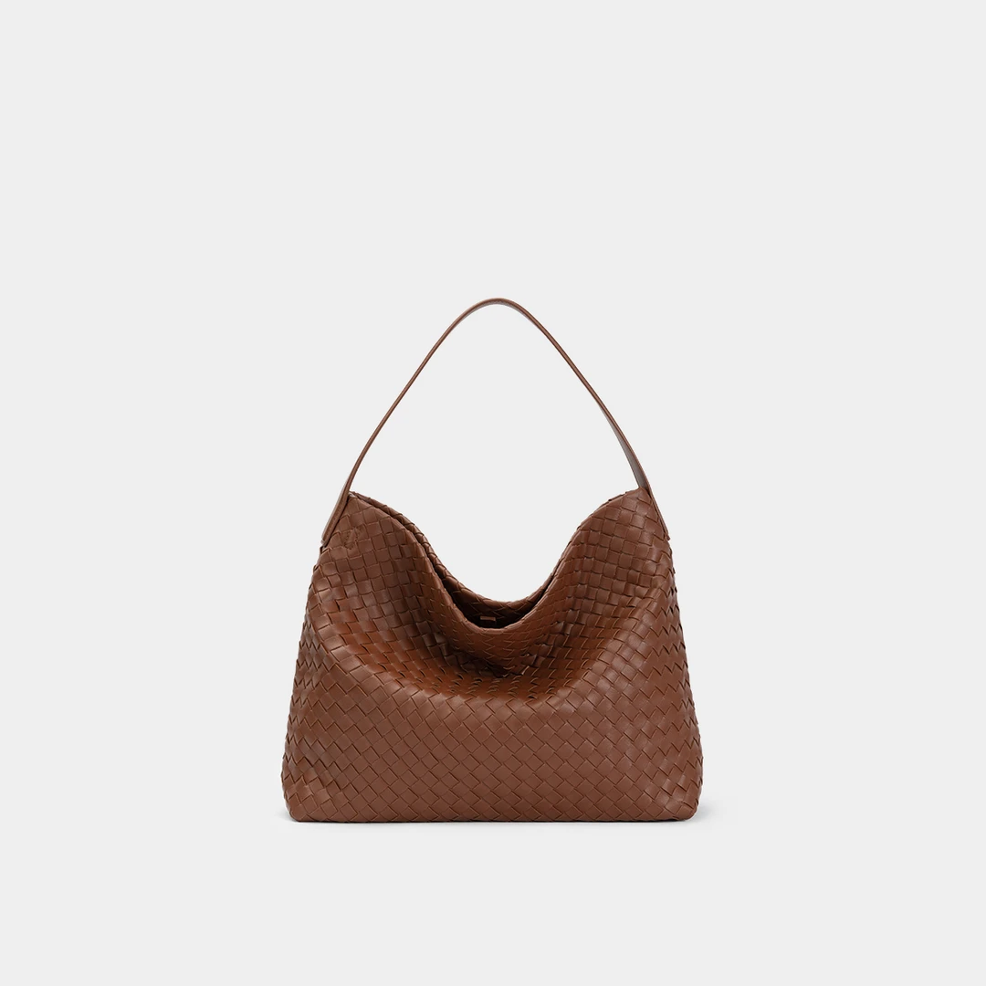 时尚单肩1W802深棕色轻奢编织包斜挎女包