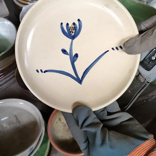陶瓷口径17、3粗瓷深盘手绘一支带纸标