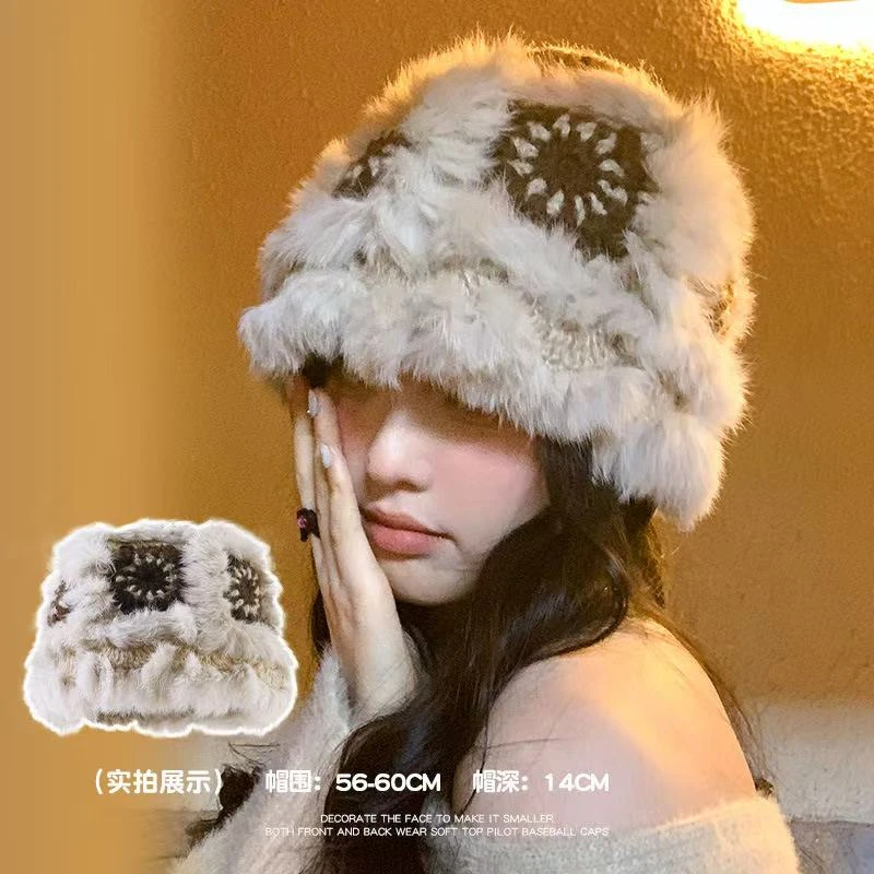 醒狮帽子女秋冬保暖毛绒渔夫帽百搭显脸小毛茸茸针织盆帽