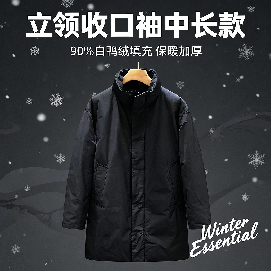 冬装纯色中长款羽绒服男高端保暖加厚外套2025冬季新款长款衣服