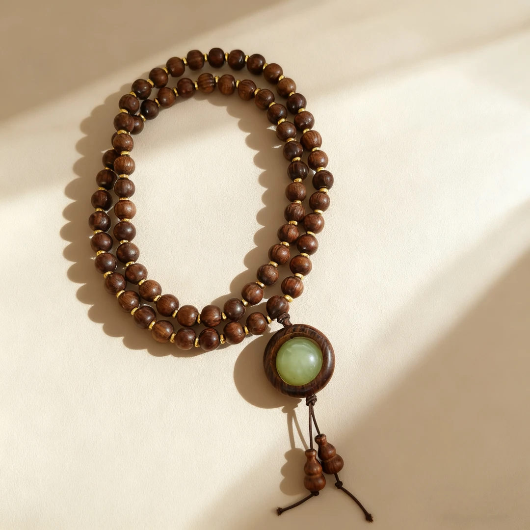 黑花梨108颗苹果珠夜光多圈款 精品手串 无礼盒-S 0049