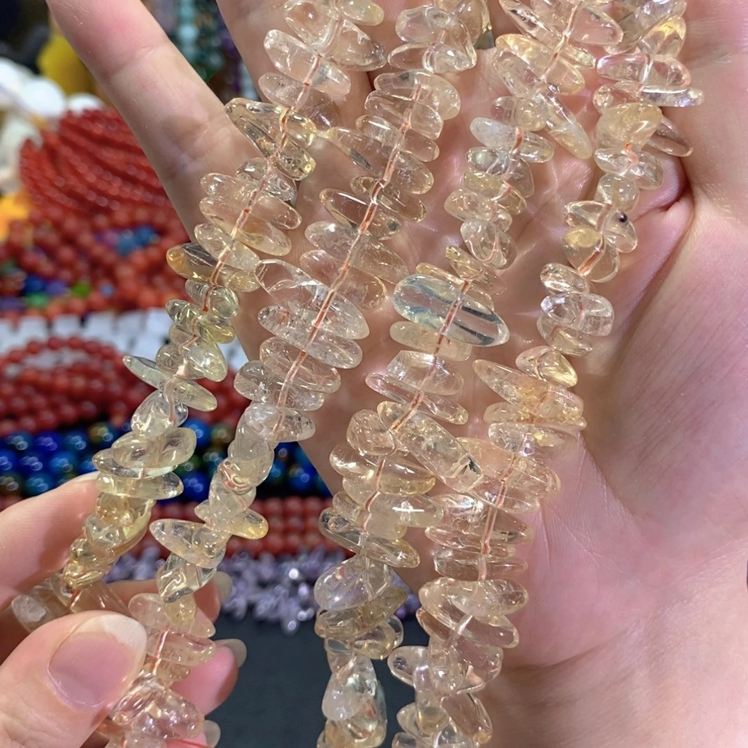 未镶嵌玛瑙/玉髓珠宝半成品天然黄水晶中孔一条卡16mm