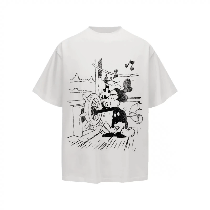 美式复古破坏米奇数码直喷 280G 重磅短袖