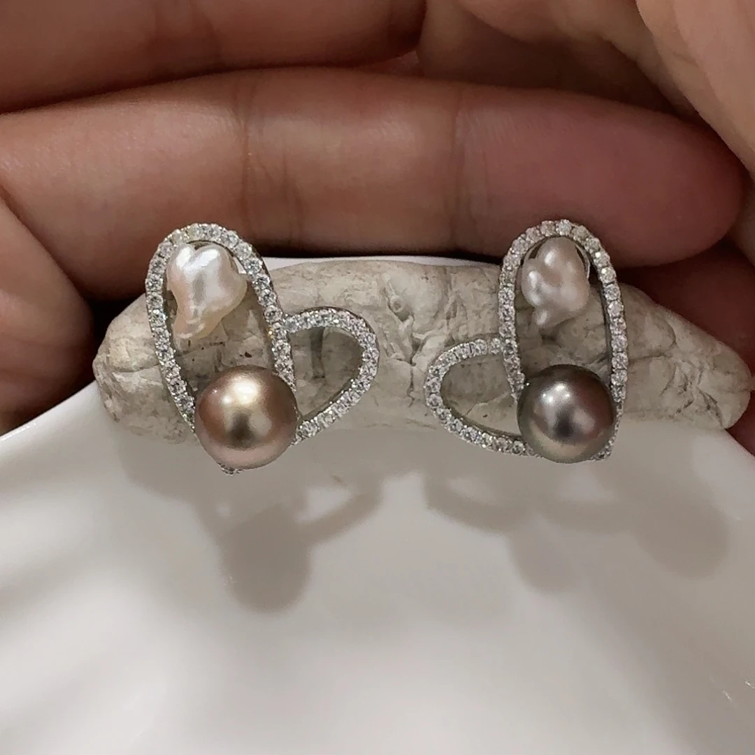 麦***加耳饰银S925镶嵌海水珍珠