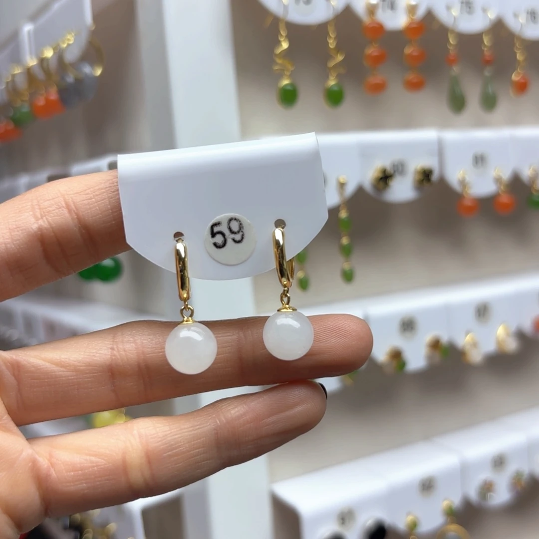 和田玉耳饰银S925镶嵌2