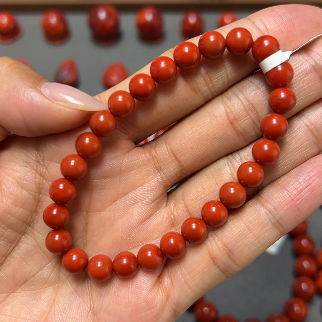 南红玛瑙未镶嵌手串 柿子锦 约7.5mm 满肉