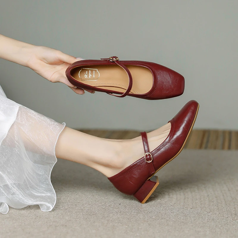 法式时尚真皮单鞋2025年新款玛丽珍鞋3公分5公分高跟鞋黑色工作鞋