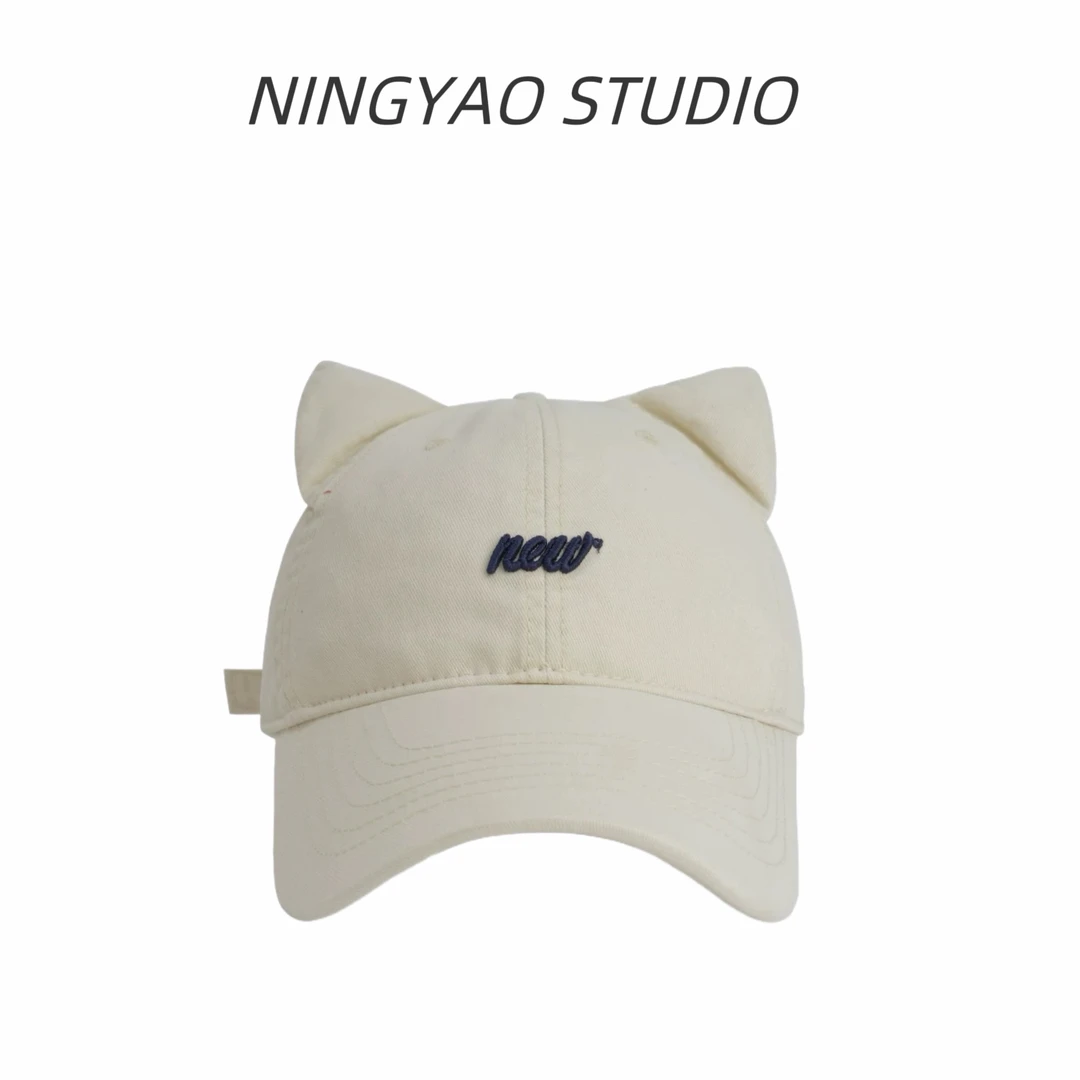 新款可爱小猫耳朵棒球帽~字母刺绣韩版休闲百搭显脸小鸭舌帽
