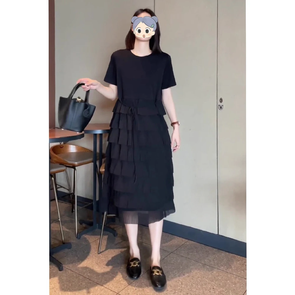 高级感小个子气质洋气连衣裙女2025夏季新款时尚显瘦遮肉小黑裙潮