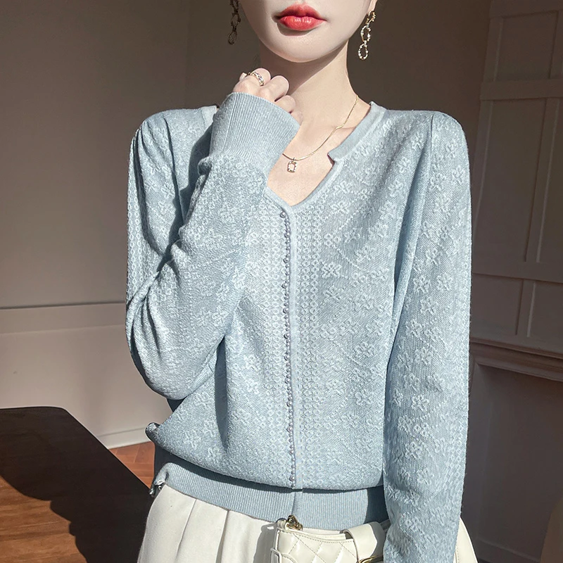 哥弟阿玛施正品2025早春新款V领长袖针织衫洋气气质时尚百搭薄款