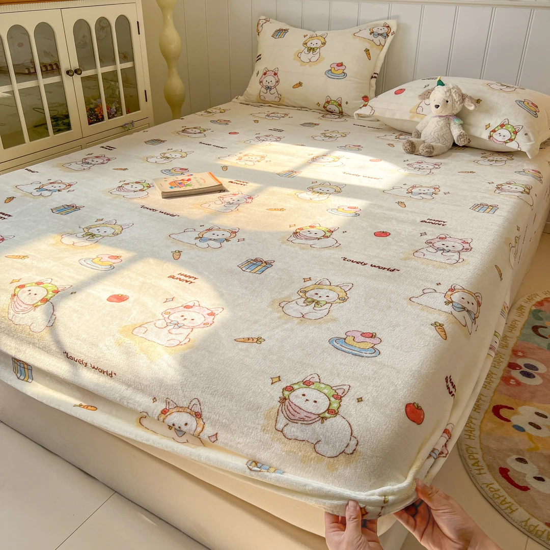 冬季新款加厚高克重牛奶绒床笠防滑床罩床垫保护罩全包隔脏防尘罩