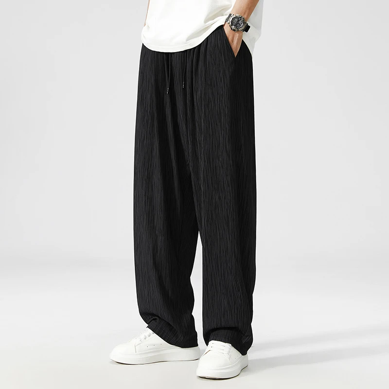 休闲裤男春季冰丝宽松大码男裤潮流直筒运动裤加肥加大码胖子裤子