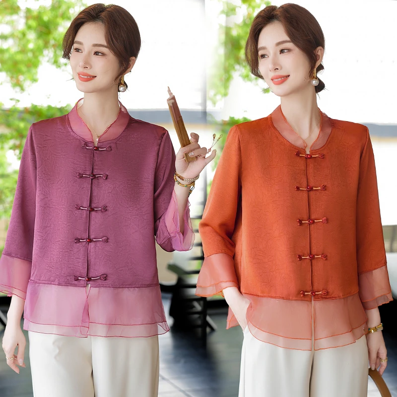 2025新款妈妈装复古宽松唐装中式中国风大码春夏夏季时尚中老年女