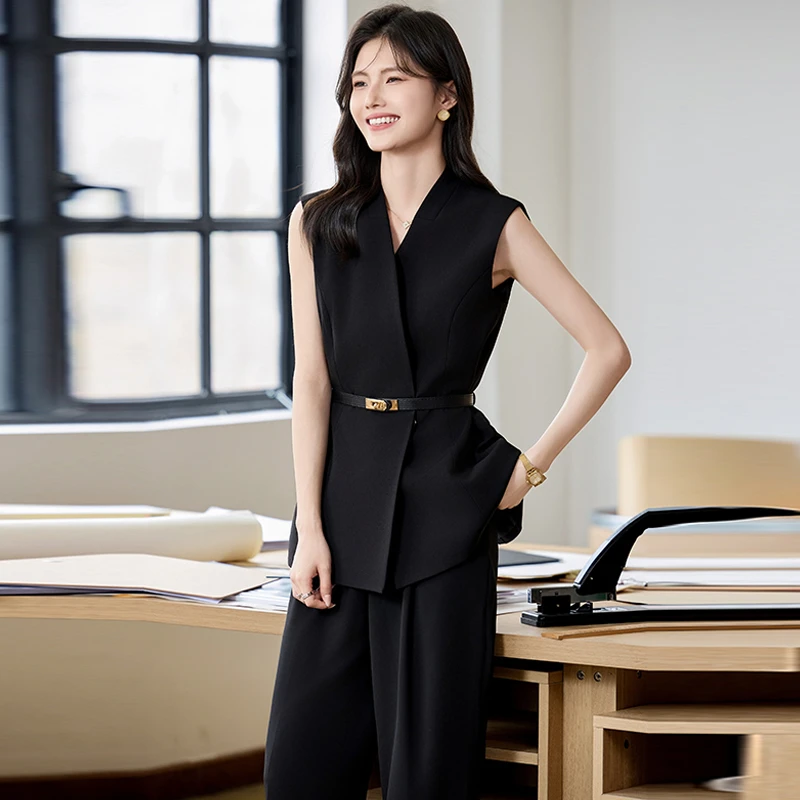 黑色马甲套装2025夏季新款薄款高级感气质时尚夏季西装西服套装
