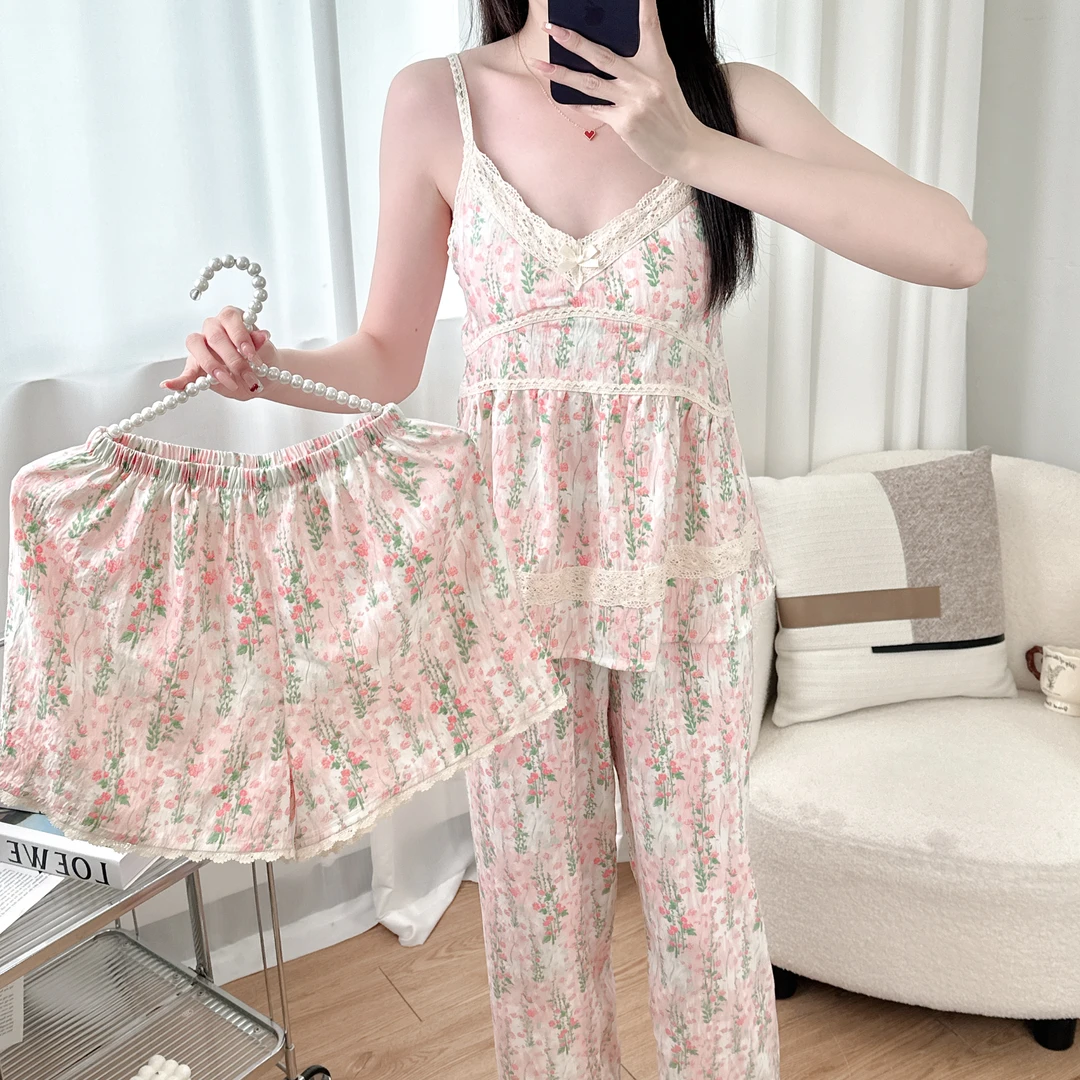 【五号链接】2025年夏季三件套睡衣女士云朵棉气质高级家居服可外穿