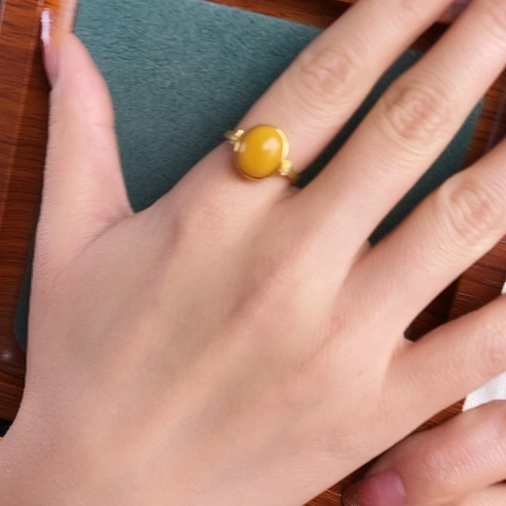 蜜蜡银S925镶嵌戒指戒指