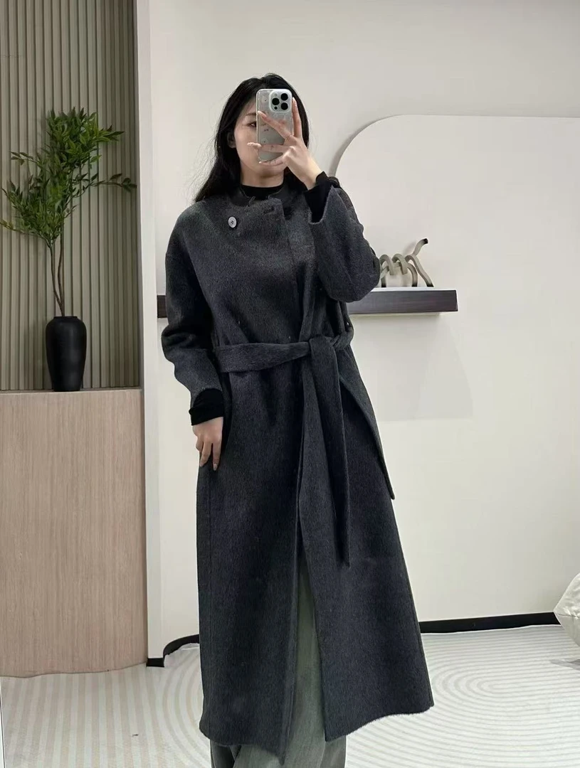 春秋女装设计立领通勤韩版过膝羊毛大衣服外套