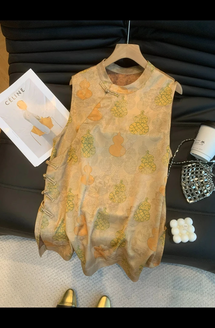 新中式国风无袖衫女夏季2025新款高级感盘扣斜襟老钱枫中长款上衣