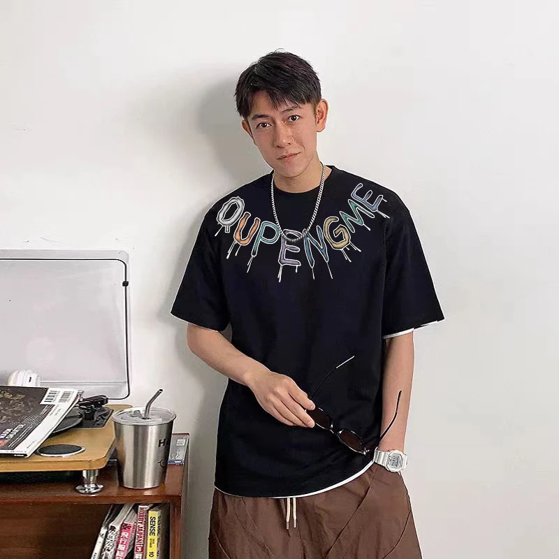 QUPENGME DS163款设计师版高端男女款纯棉T恤百搭时尚休闲