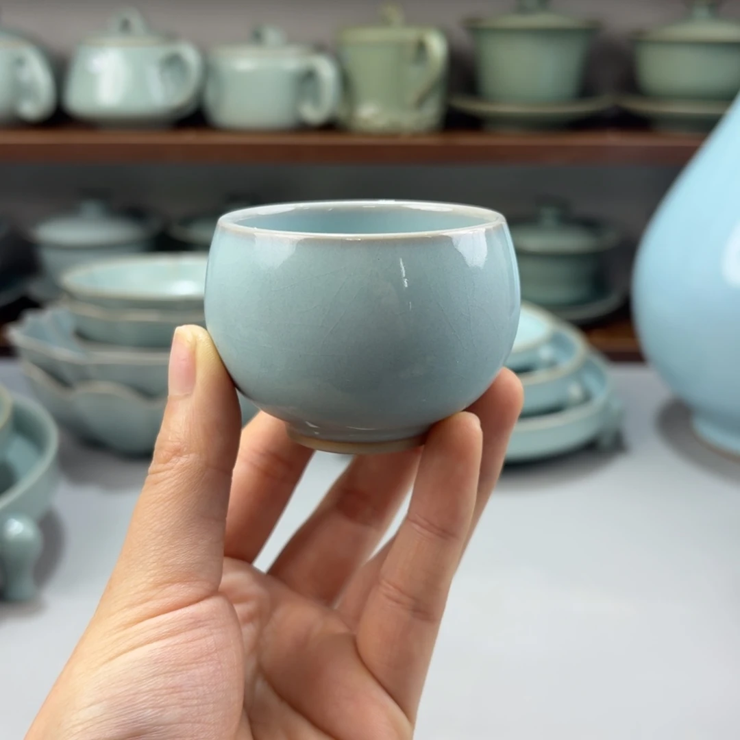 摆件瓷开播福利汝窑天青釉小龙旦杯