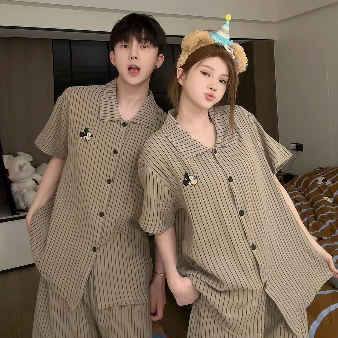 【夏季情侣云朵棉】新款睡衣女2025韩版短袖短裤两件套情侣装家居服