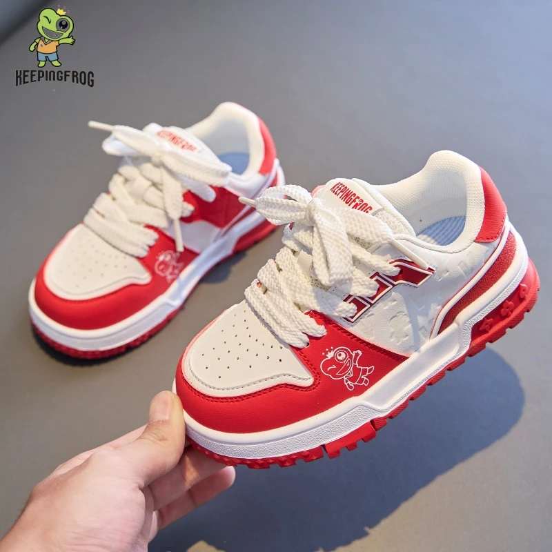 儿童板鞋小白鞋保暖运动鞋中国红2024春秋软底中大童中学生女防滑