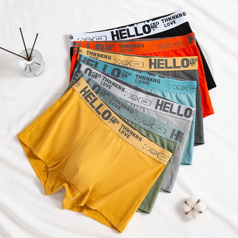 棉质夏季爆款HELLO腰头男士内裤运动舒适透气平角裤亲肤四角短裤