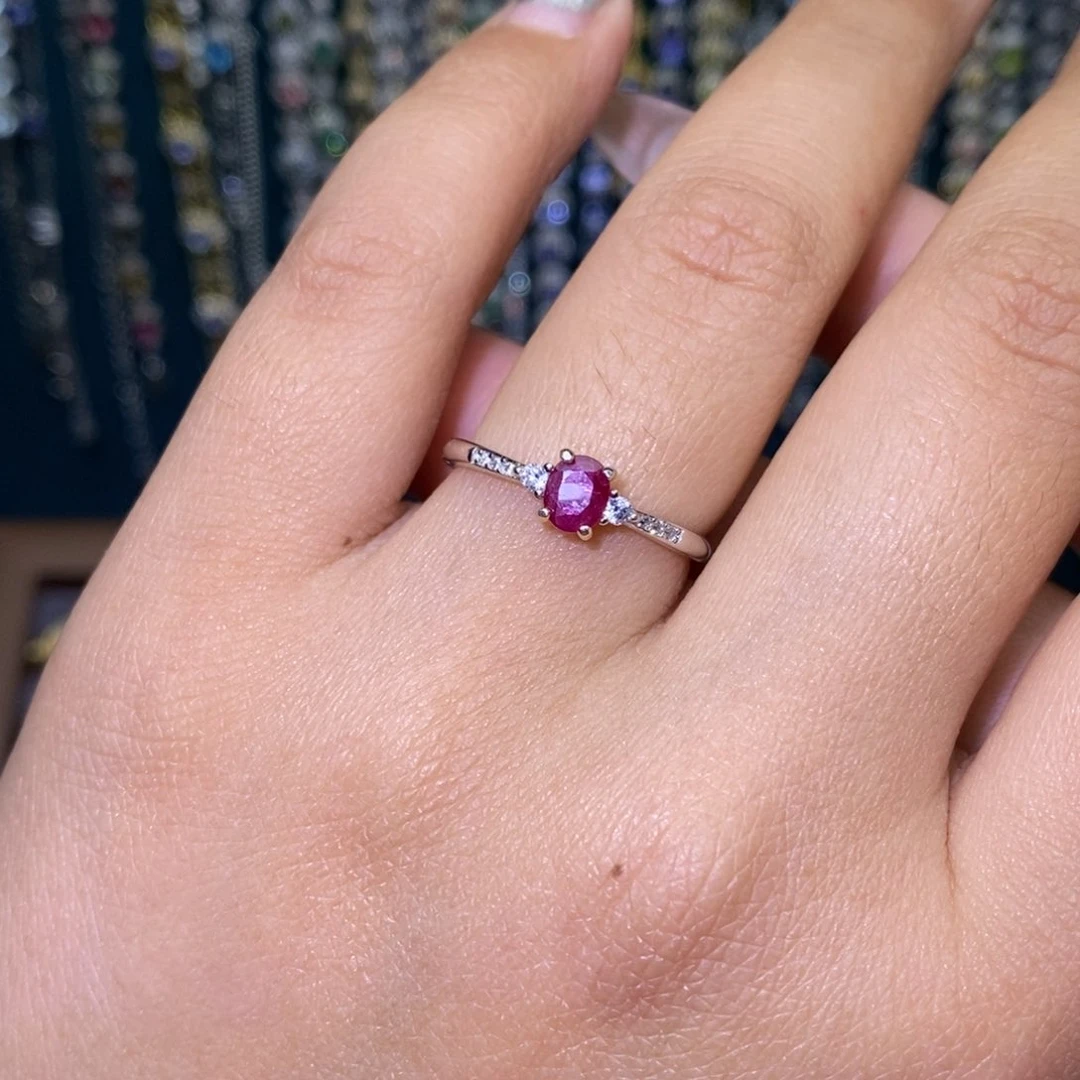 红宝石戒指银S925镶嵌