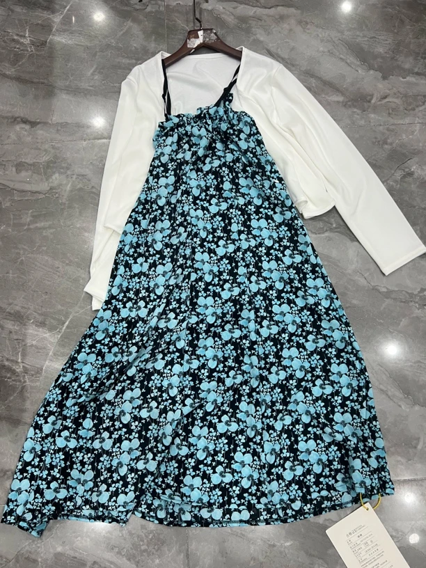 孙优秀推荐法式浪漫碎花开衫➕吊带连衣裙套装