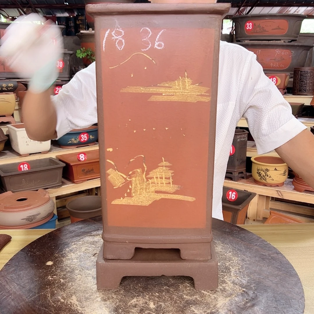 紫砂花盆发财致富