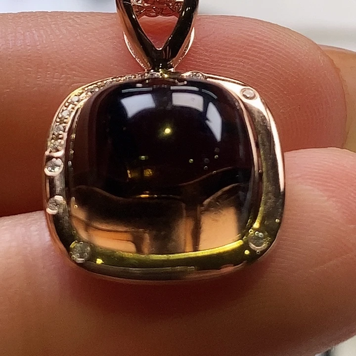 烟晶18K金镶嵌颈饰12*12经典