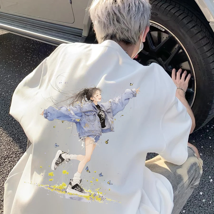 2025夏季潮流时尚小众痞帅潮牌短袖T恤男女同款纯棉圆领印花半袖