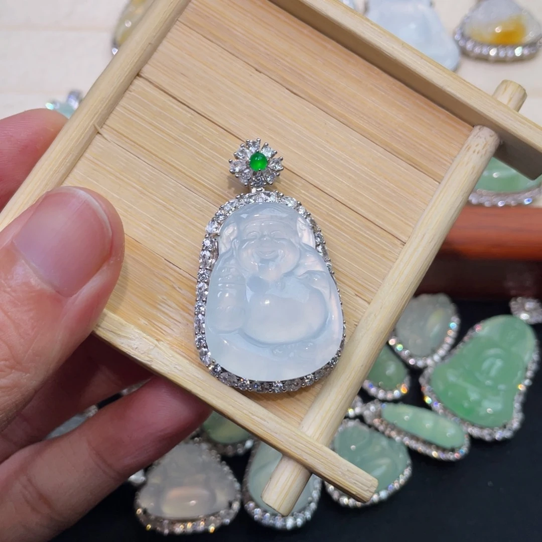 邀***月翡翠银S925镶嵌吊坠(不含链)