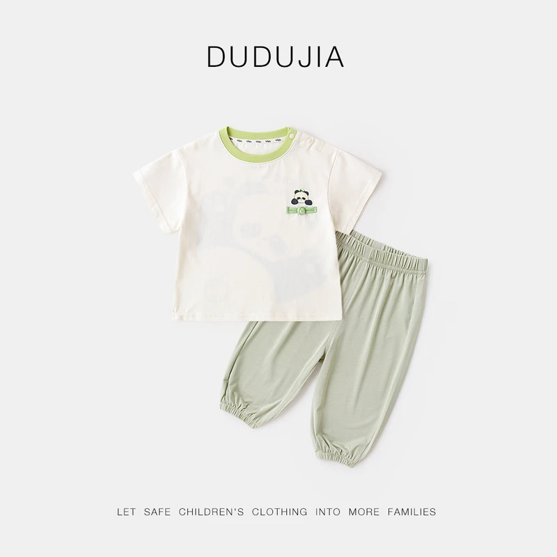 嘟嘟家宝宝夏季短袖套装儿童国风T恤男童休闲长裤女童薄款夏装潮