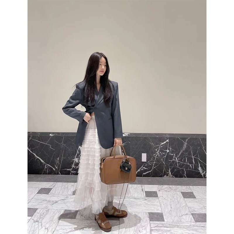 2025春季新款时尚韩系洋气减龄高级感长袖西装外套高腰百搭半身裙