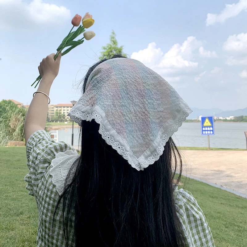 头巾三角形蕾丝法式头巾田园三角巾发带发饰甜美百搭拆拆乐对对碰