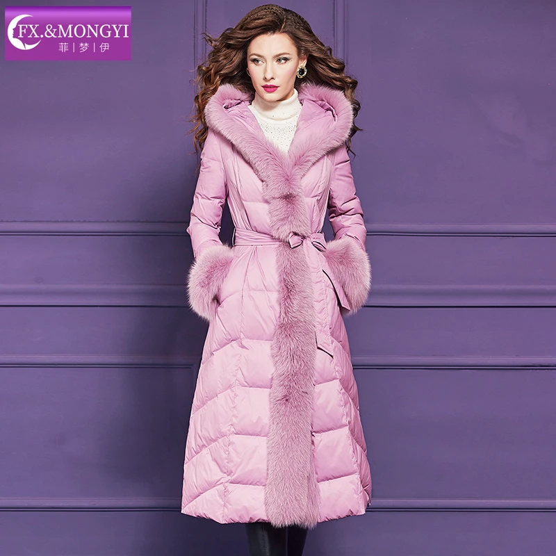 菲梦伊狐狸毛领连帽白鸭羽绒服新款时尚皮草羽绒服68473