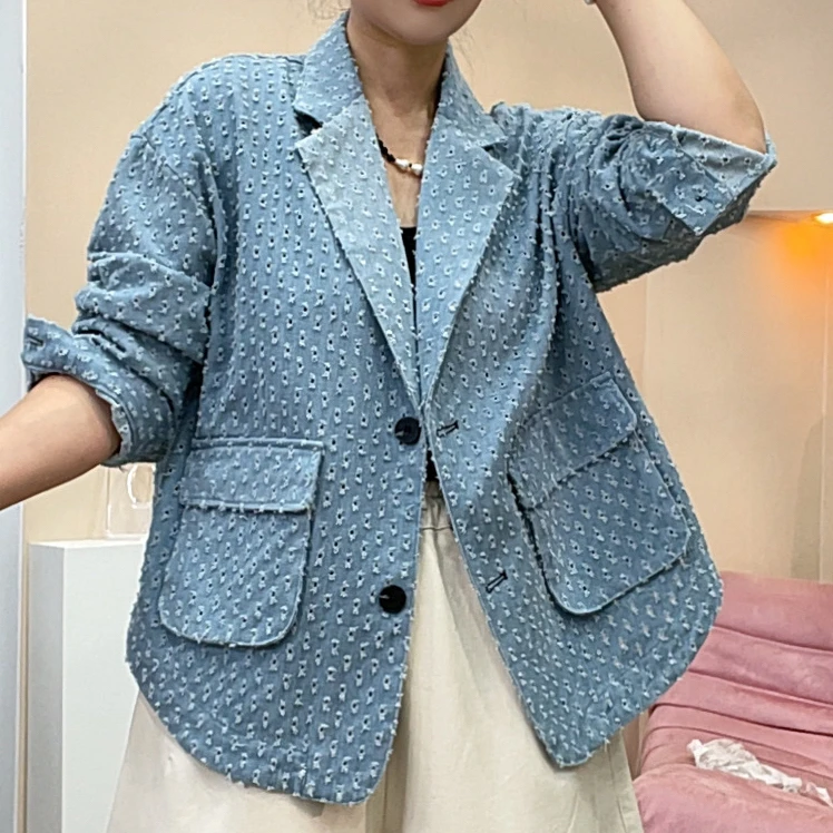 950烧花破洞牛仔西装外套女