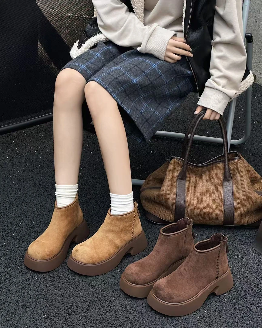 「姚姚严选」2025新款时尚百搭一脚蹬厚底短靴75-01