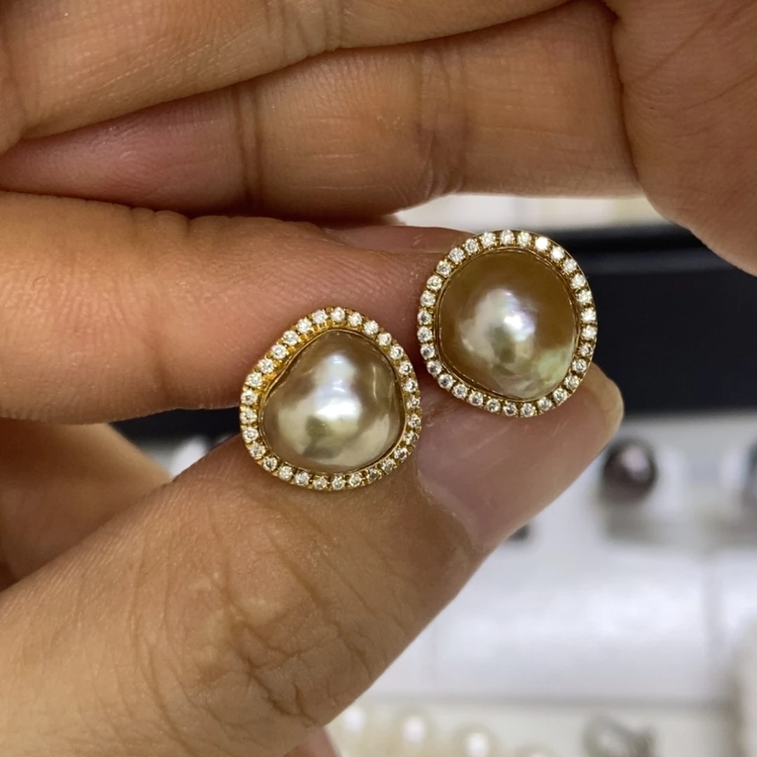 18K金镶嵌耳饰海水珍珠