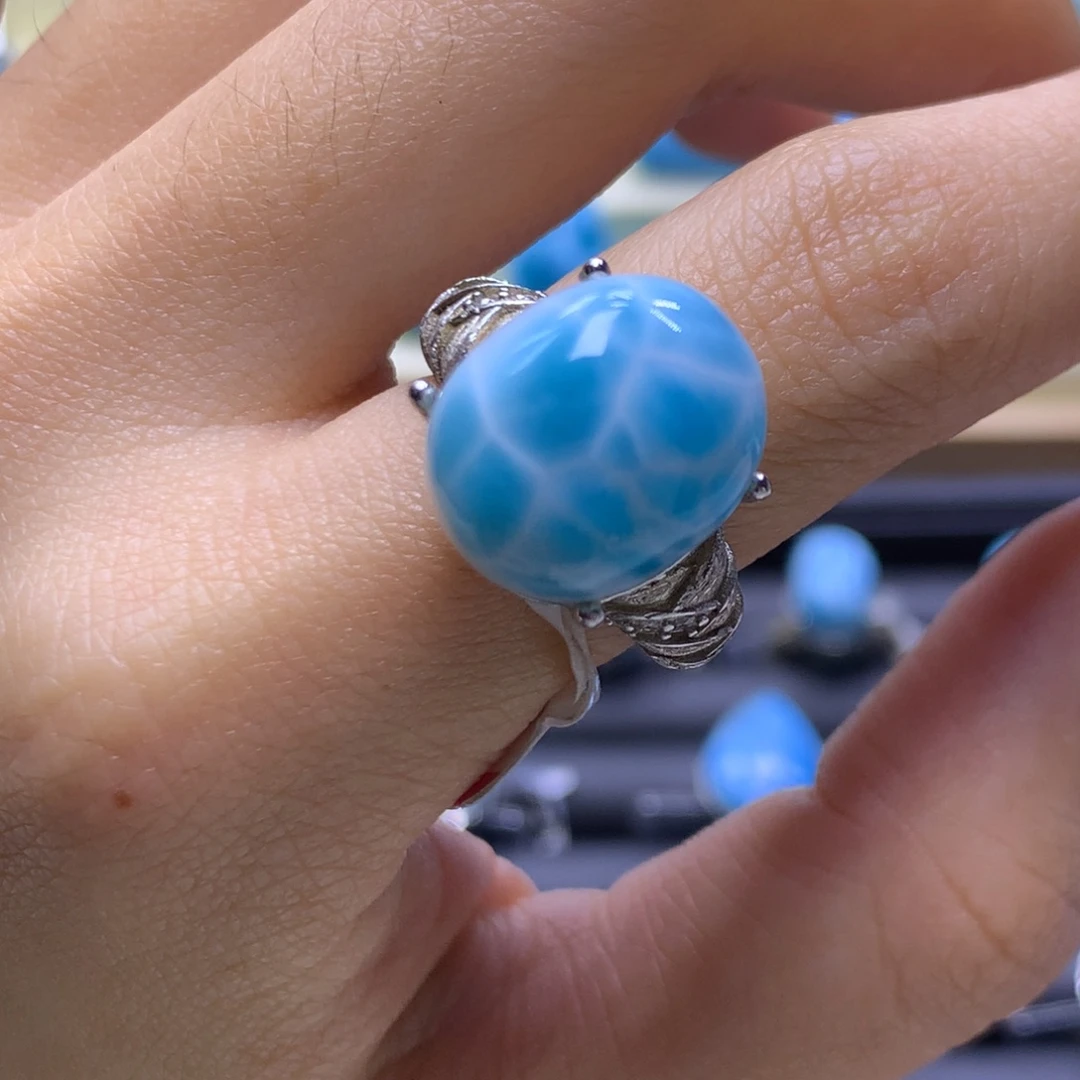 针钠钙石（海纹石）银S925镶嵌戒指蛋面戒指色差略异