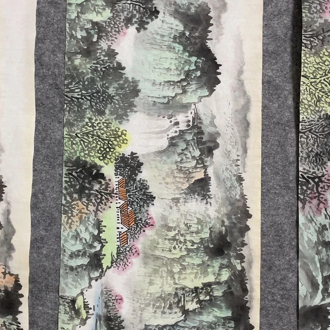 雨***林国画四尺对开画芯 捡漏