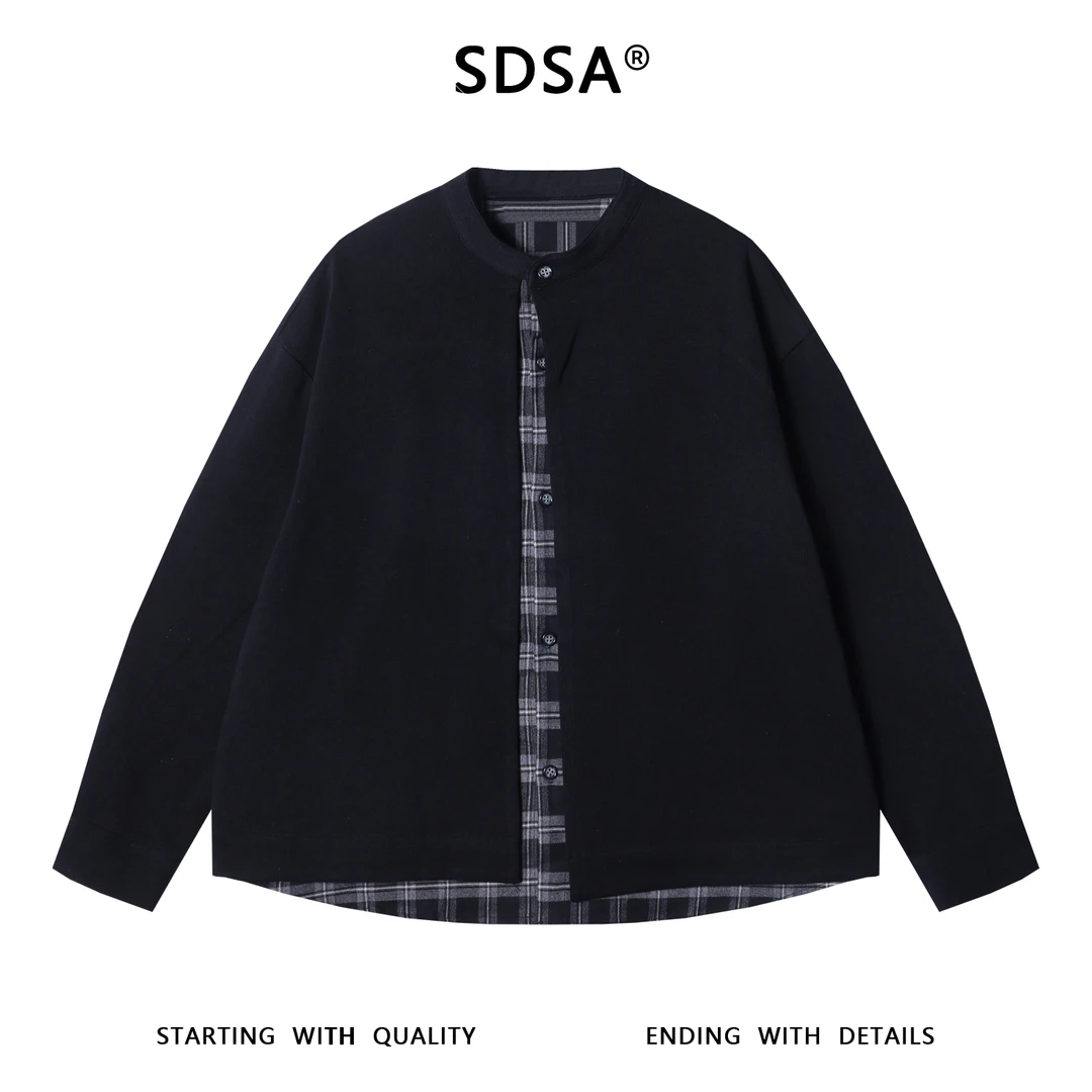 SDSA男士秋冬新款痞帅男装韩版拼接格子纽扣开衫针织卫衣外套百搭